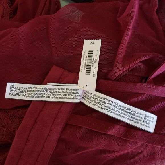 Victoria's Secret Eyelash Lace Mesh Sheer Thong Bodysuit Teddy Long Sleeve 36C - Picture 14 of 16